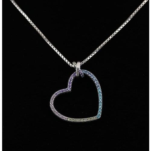 925 Sterling Silver Beads Shiny Multi-Colored Heart Charm Necklace Fit DIY Pendant Necklace For Women 2019