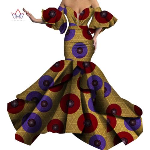 Bazin Riche African Print Sexy Evening Long Dresses Dashiki African Dresses for Women African Clothes Strapless Dresses WY5613