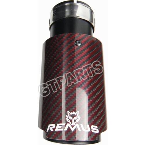 1 piece straight edge Remus-logo black stiainless steel red carbon Fiber Exhaust Tips Fit for BENZ BMW AUDI