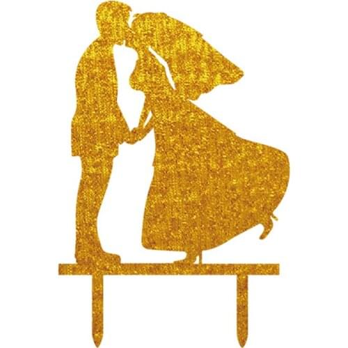 1PCS Gold Acrylic " Bride Kissing Groom" Cake Toppers Wedding Anniversary Party Cake Accessories