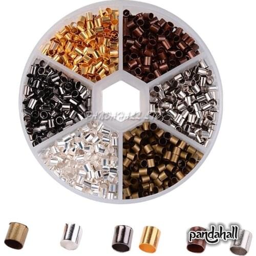1200pcs/box 6 Color 3mm Column Metal Brass Crimp Beads and End Bead Antique Bronze/Golden/Silver Color Jewelry Finding Accessory