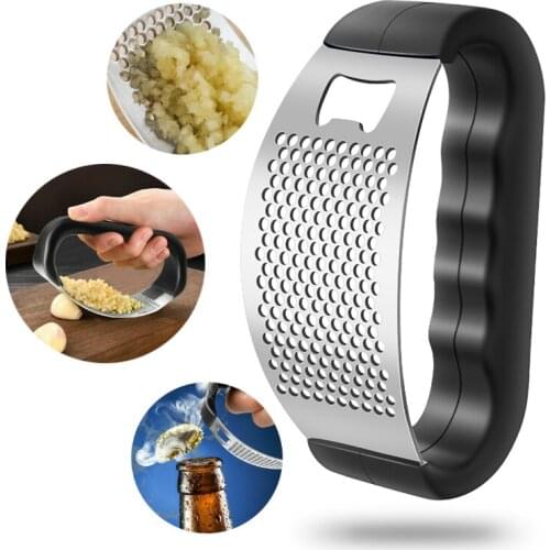 2 in 1 Stainless Steel Garlic Press Manual Garlic Mincer Chopping Garlic Tools Curve Fruit Vegetable Tools Can Open Bottle