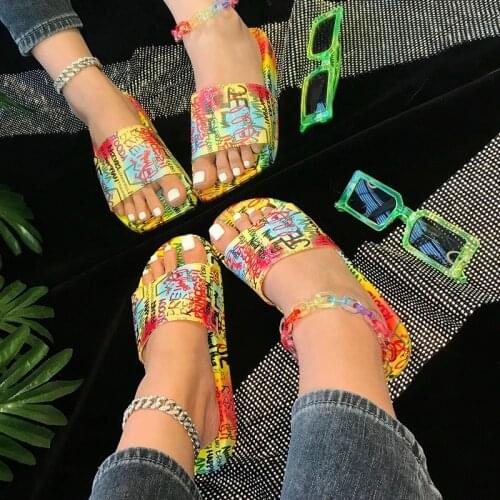 2021 Women Graffiti Slippers Plus Size Ladies Mixed Colors Flat Female Open Toe Casual Slides Womens Summer Beach Comfort Shoes