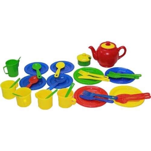 34 Pieces Durable Pretend Play Tea Set Kids Toy Playset Kits Accessories