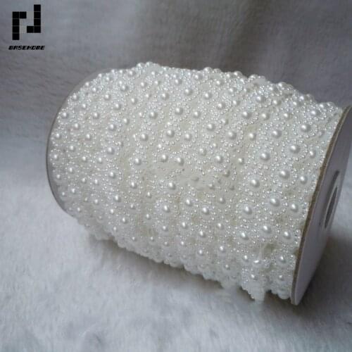 BASEHOME 2m/lot Flower Shape Flatback White Imitation Natural Pearl Beads Craft Decoration DIY Jewelry Finding Accessories