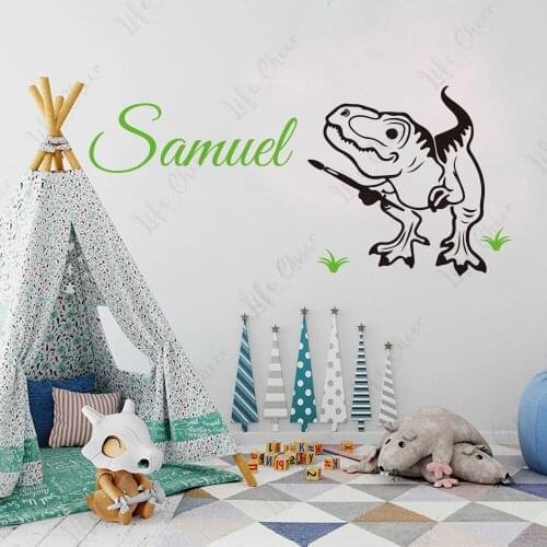 Large Personalized Dinosaur Name Wall Sticker Kids Room Cartoon Custom Animal Dino Wall Decal Bedroom Children Room Vinyl Decor