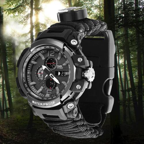 Military Watch with Compass Men Waterproof Outdoor Sports Watch Men Shock Sport Watches Electronic LED signal light Watches