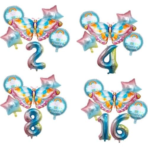 Giant Blue Colorful Butterfly Balloon 32 Inch Gradient Number Aluminum Foil Set Wedding Birthday Party Supplies