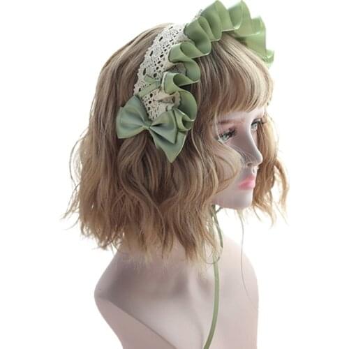 Gothic Lolita Headdress Ruffled Lace Bow Headband Anime Maid Cosplay Hairpins