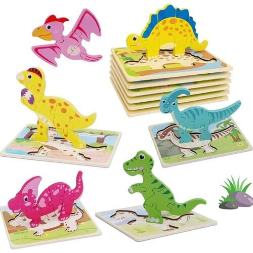 Montessori Toys Dinosaur 3D Puzzle Baby Toy Wooden Educational Toys For Children Montessori Materials Match Bricks Kids Toy