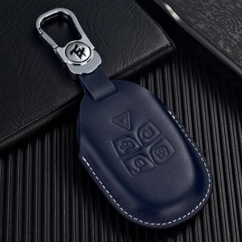 Leather Car key Fob Cover for Jaguar XJ 2009 2010 2011 2012 XJL Key Case Holder Keyless Entry Remote Accessoriess