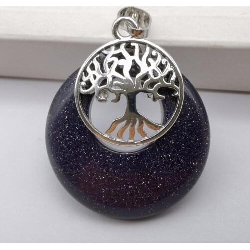 Blue Sandstone Stone GEM Circle Tree of life Pendant Woman Jewelry S309