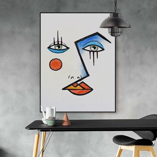 Minimalist Abstract Color Face Line Blue Eyes Posters Print Wall Art Pictures Nordic Unique Living Room Decor Canvas Paintings