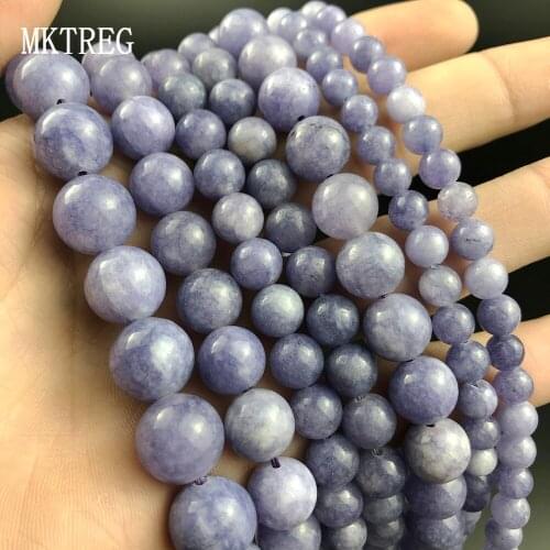 MKTREG Natural Stone Beads royalblue sea stone Round Beads For Jewelry Making DIY Bracelet Earring Accessories 15''6/8/10/12mm