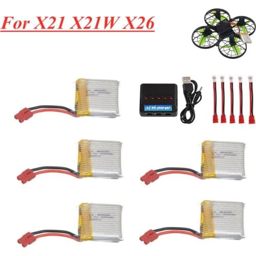 Upgraded 3.7V 800mAh Lipo Battery + 5 in 1 Charger For Syma X21 X21w X26 RC Quadcopter Drone Spare Parts Accessories