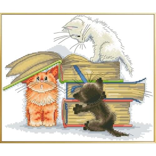 Three Kittens Cross Stitch Kits Patterns Cats Printed Fabric Embroidery Packages 11CT 14CT DIY Needlework Crafts Sets Home Decor