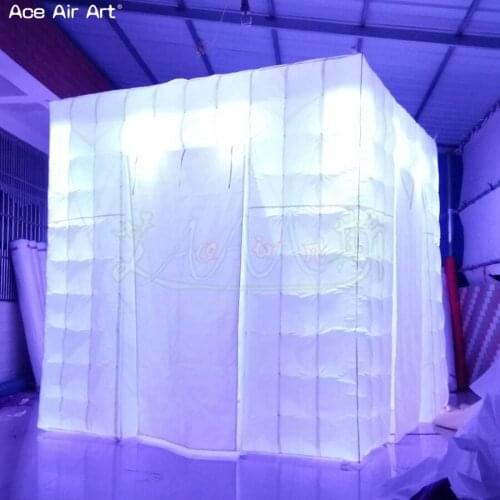 Brigter 5 w spotlights inflatable led cube,photo booth backdrop,cubic tent with 2 foldable door covers for Chile