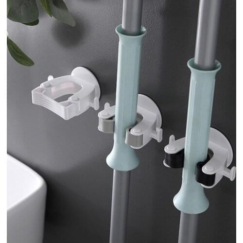 Wall Mounted Mop Organizer Self Adhesive Brush Broom Hanger Broom Rack Mop Clip Strong Hooks Mop Holder For Kitchen Bathroom