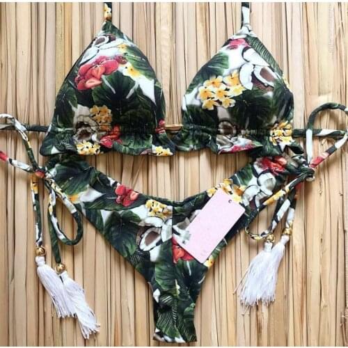 2020 New Bikini Set Women Swimwear Sexy Cross Tying Swimwear Set Bikini Push-Up Brazilian Swimsuit Women Beach Biquni Print S~L