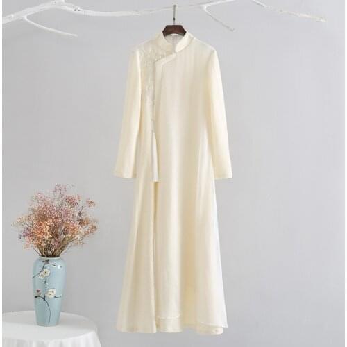 Hanmo Yunxi autumn and winter New Retro Chinese style womens dress standing collar embroidered tweed Zen tea dress slim fitting