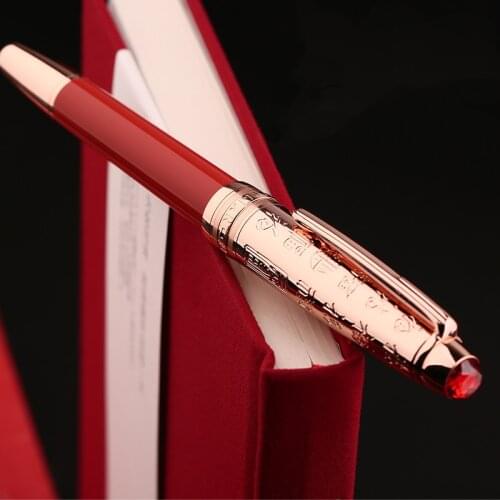 Retro Moonman P135 Metal Resin Fountain Pen Chinese "Fu" Beautiful Cap Pearl Top EF Nib 0.4mm Coral Red Writing Office Pen