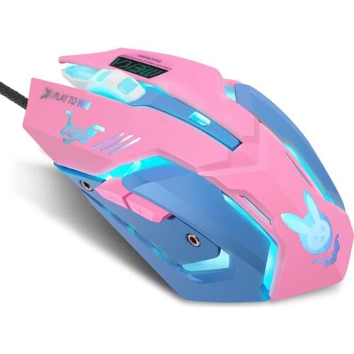 USB Wired Gaming Mouse Pink Computer Professional E-sports Mouse 2400 DPI Colorful Backlit Silent Mouse for Lol Data Laptop Pc