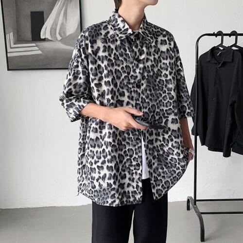 Short Sleeve Leopard Shirts For Men Fashion Trend Half-sleeved Loose Casual Summer Top Hiphop Streetwear Clothes Thin Shirt Coat
