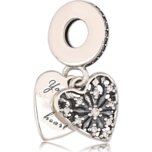 S925 Silver Pendant Bead for Women Bracelets & Bangle Heart of Winter Dangle Charm Clear CZ Women DIY Jewelry