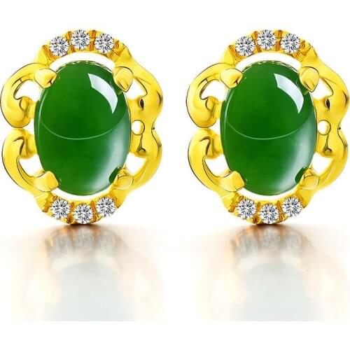 Chinese Natural Green Chalcedony Hand-carved Oval Earrings Fashion Boutique Jewelry Women Earrings Popular Gifts