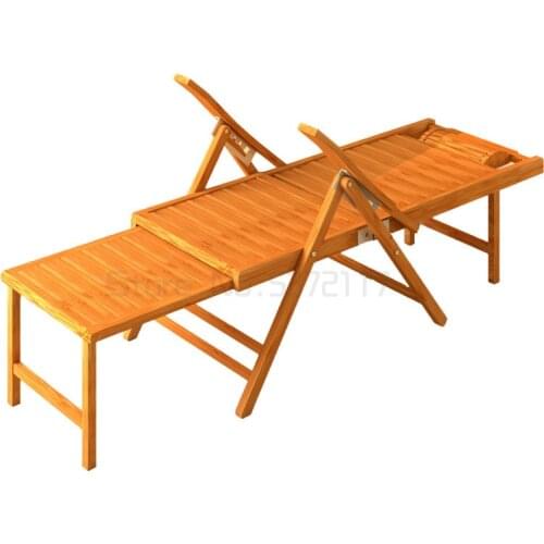 Recliner folding chair lazy lunch break beach chair bamboo rattan chair summer solid wood household old-fashioned chair