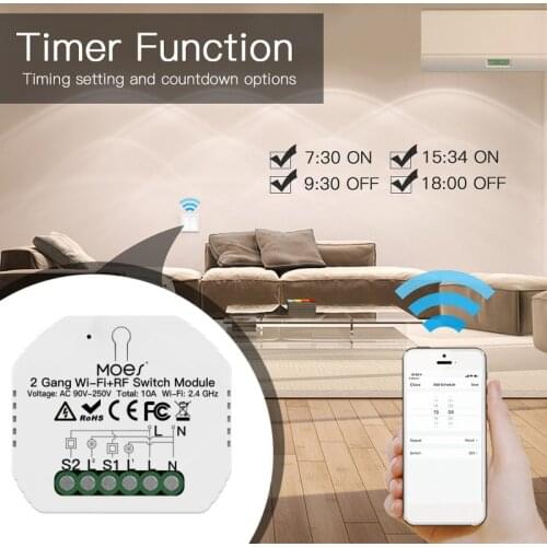 WiFi+RF433 Smart Light Switch Module Smart Life APP Remote Control Work 2Gang 2Way Wireless Tuya Breaker With Alexa Google Home