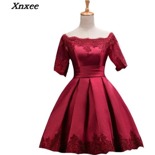 Xnxee The new plus size wine red prom party bride toast suit Off Shoulder dress short dresses 2018 wholesale cheap
