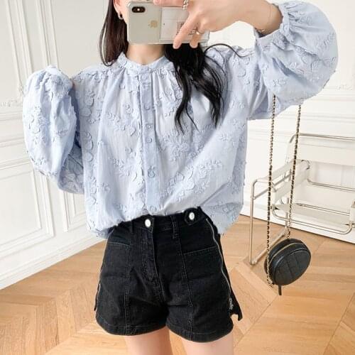 Women Shirt Cotton Texture Buttoned Womens Sweet Shirt Top