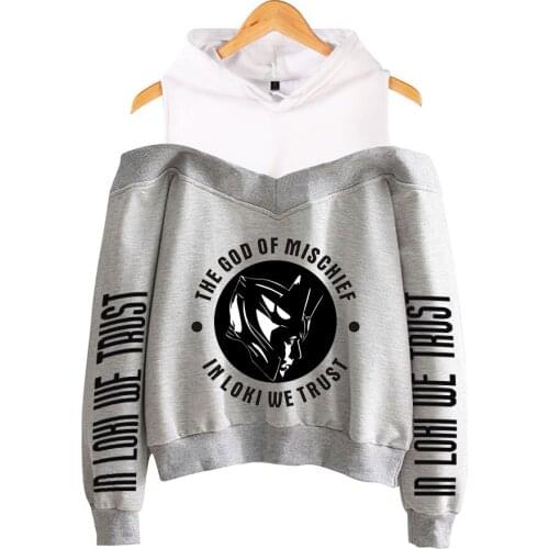 Thor LOKI Off-The-Shoulder Sweatshirt Womens Hoodie Sweatshirt Hot Casual Wear Trendy Leisure Y2K Girls Hoodies Sweatshirts Tops