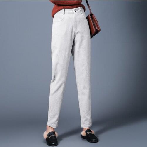 ACRMRAC Women pants Spring and autumn Slim Solid color Corduroy High waist Pencil pants casual pants Women