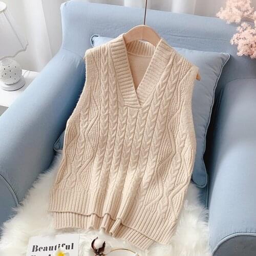 2021 new sweater vest women spring and autumn new loose Korean version of the short woolen vest V-neck sleeveless sweater