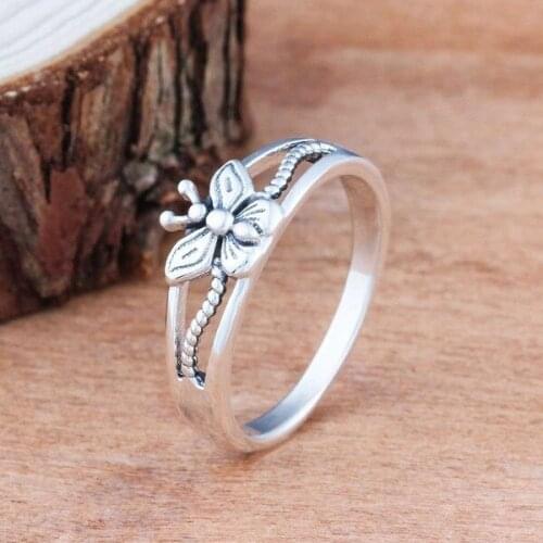 Vintage Antique Silver Plated Ring for Women Butterfly Carved Fashion Jewelry Female Rings Wedding Engagement Girl Gift