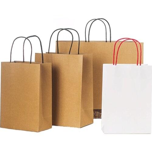 10Pcs High Quality Kraft Paper Bags Wholesale Gift Bags with Handles 3 Sizes Paper Bags for Packaging Shopping Bags for Boutique