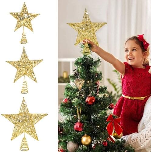 12cm/15cm/20cm Christmas Tree Iron Star Topper Exquisite Iron Art Ornament New Year Xmas Tree Five-point Star Decor Kids Gifts