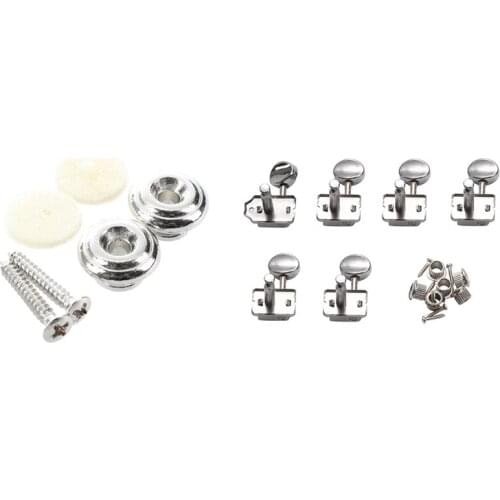 2Pcs Strap Button with Mounting Screw & 1 Set Guitar Machine Heads Tuners Locking String Tuning Key Pegs Tuners Set