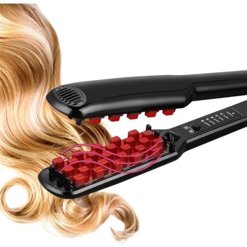 2 in 1 Fluffy Hair Straightener And Hair Volumizing Iron Hot Comb Ceramic Crimper Hair Shiny Silky Waves Corn Brushes Flat Irons