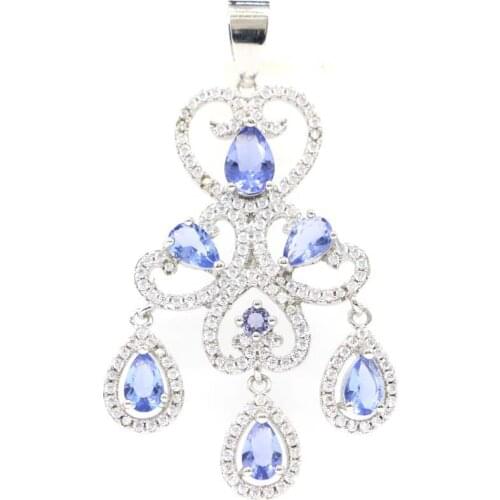 65x18mm SheCrown Deluxe Long Big Green Peridot Bright Zircon Party Womans 925 Sterling Silver Pendant