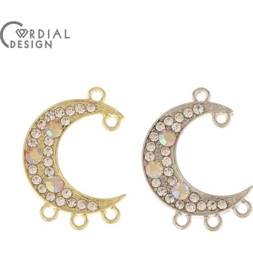 Cordial Design 50Pcs 20*28MM Jewelry Accessories/Rhinestone Connectors/Moon Shape/DIY/Hand Made/Jewelry Findings & Components