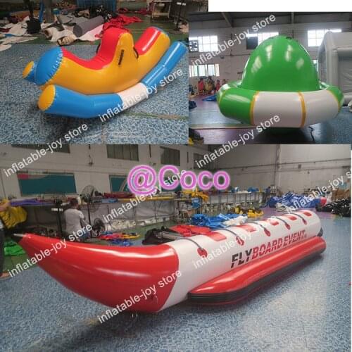 Free air ship to door,3 pieces water toys +1 air pump, commercail rent inflatable seesaw,spinner and banana boat for water park