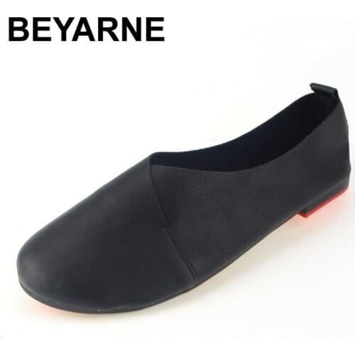 BEYARNE Original Vintage Art handmade shoes Brand Genuine Leather Flats Women Shoes Shallow mouth Casual Fashion Women Shoes