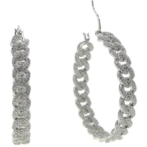 48mm big Huggie hoop earring with clear cz paved cuban chain earring iced out gorgeous bling cz 2020 summer women jewelry