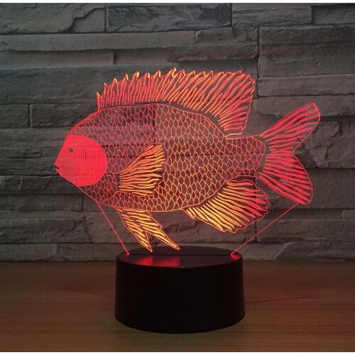 Fish Colorful 3d Light Night Acrylic Visual Remote Touch Switch Lovely 7 Color Change 3d Lamp Power Bank Led Nightlight