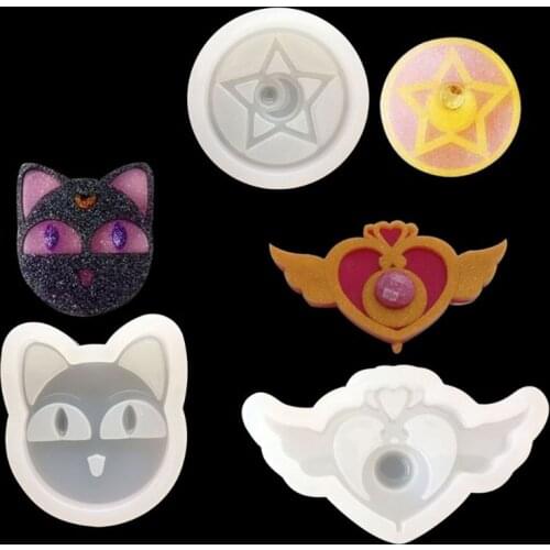 3Pcs Cartoon Heart Cat Star Pendant Resin Casting Mold Cute Heart Star Wings Keychain Pendnant Mold Jewelry Making Tools