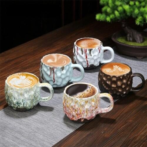 Ceramic Hammered Coffee Cup with Handle Retro Kiln Mug, Stoneware Office Tea Cup Gift Cup 260ML