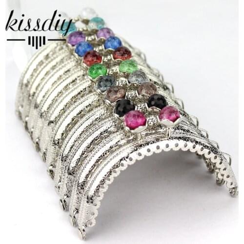 KISSDIY 20PCS 8.5cm Colorful crystal bead Metal Purse Frame semicircle silver lace Coin Purse Frames,Freeshipping